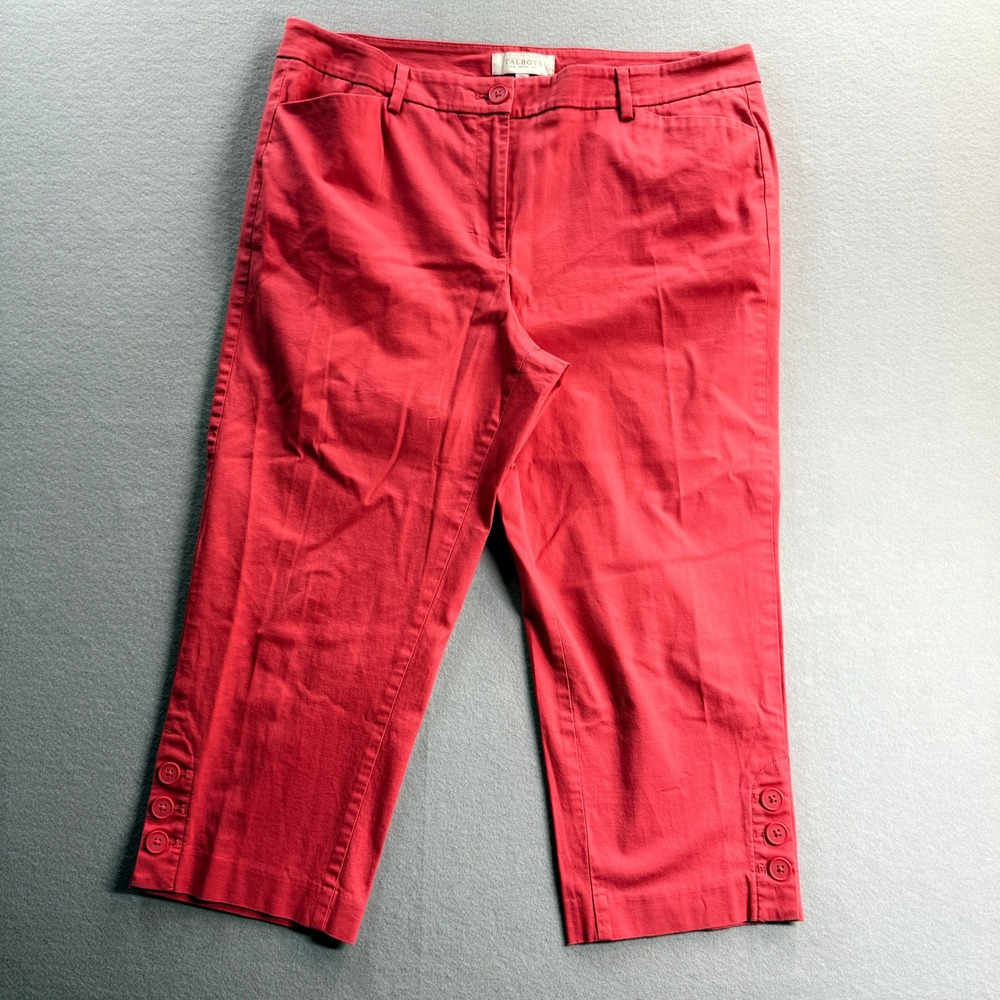 Talbots Capri Pants Women 12P Red Button Hem Chino Stretch 35x21